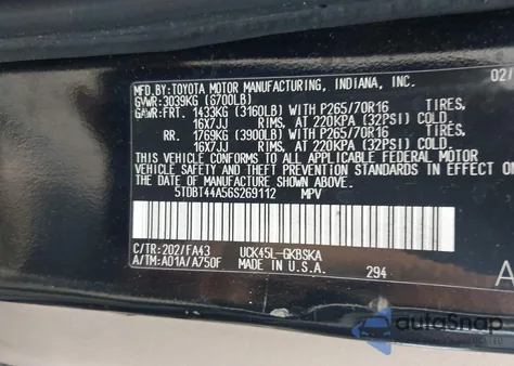 2006 Toyota Sequoia Sr5 V8 z USA, uszkodzony, nr VIN 5TDBT44A56S269112